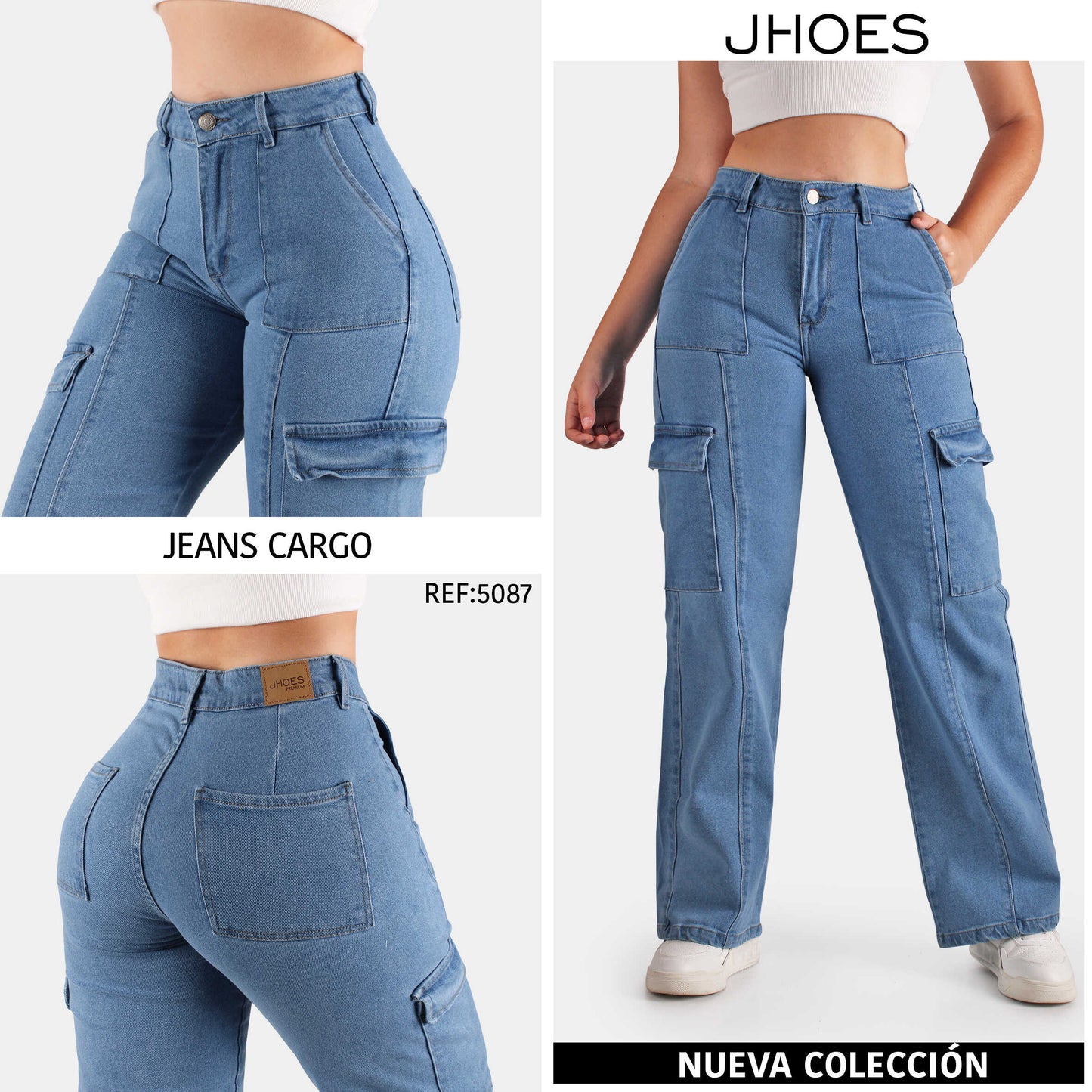 Jean Cargo Bota Recta Strech Tiro alto, Ref 5087