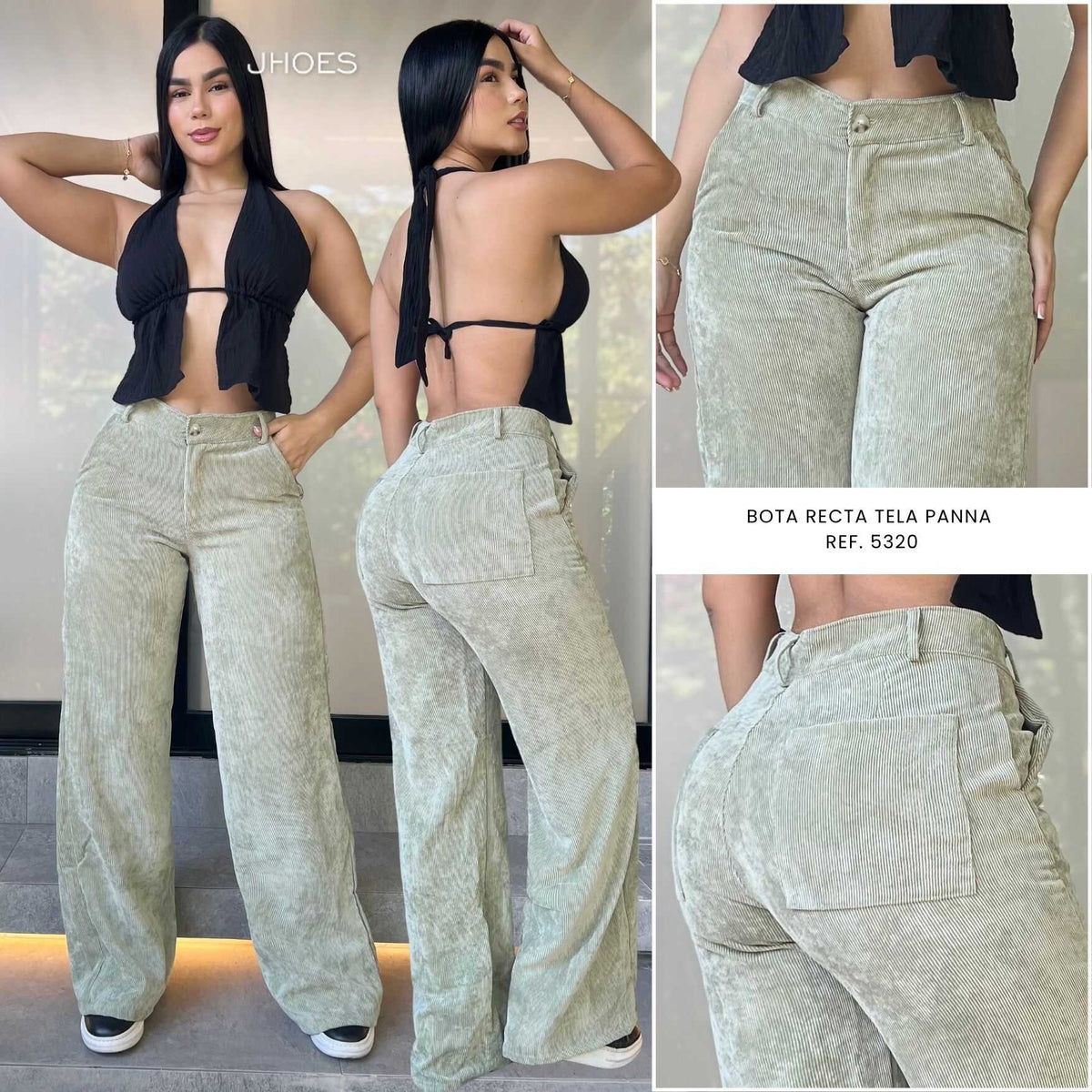 Pantalon Palazzo, tela pana, Tiro alto, Ref 5320