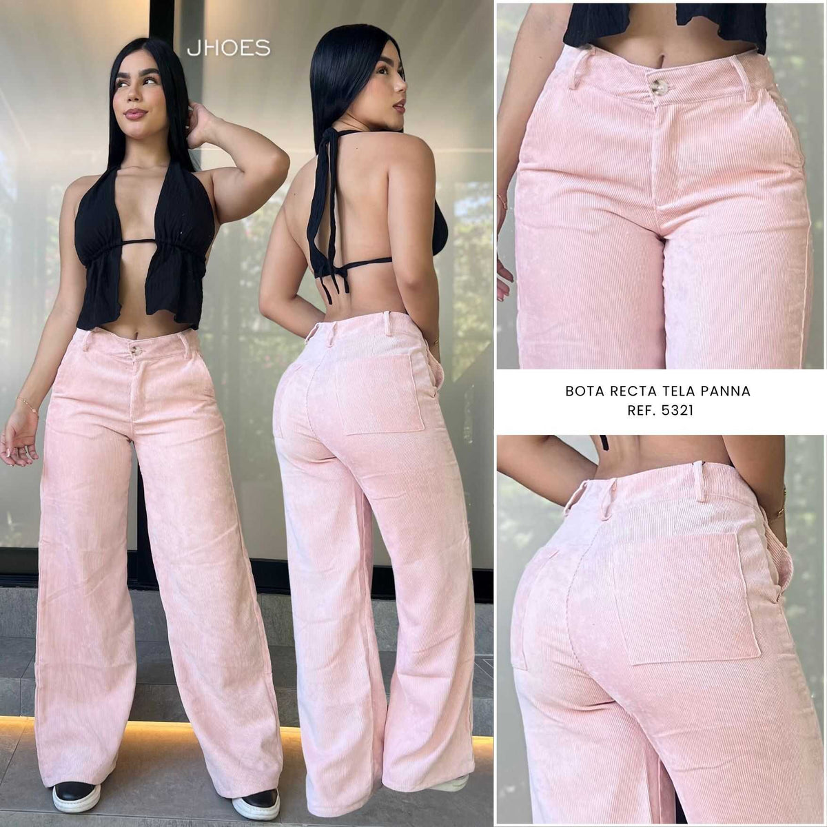 Pantalon Palazzo, tela pana, Tiro alto, Ref 5321