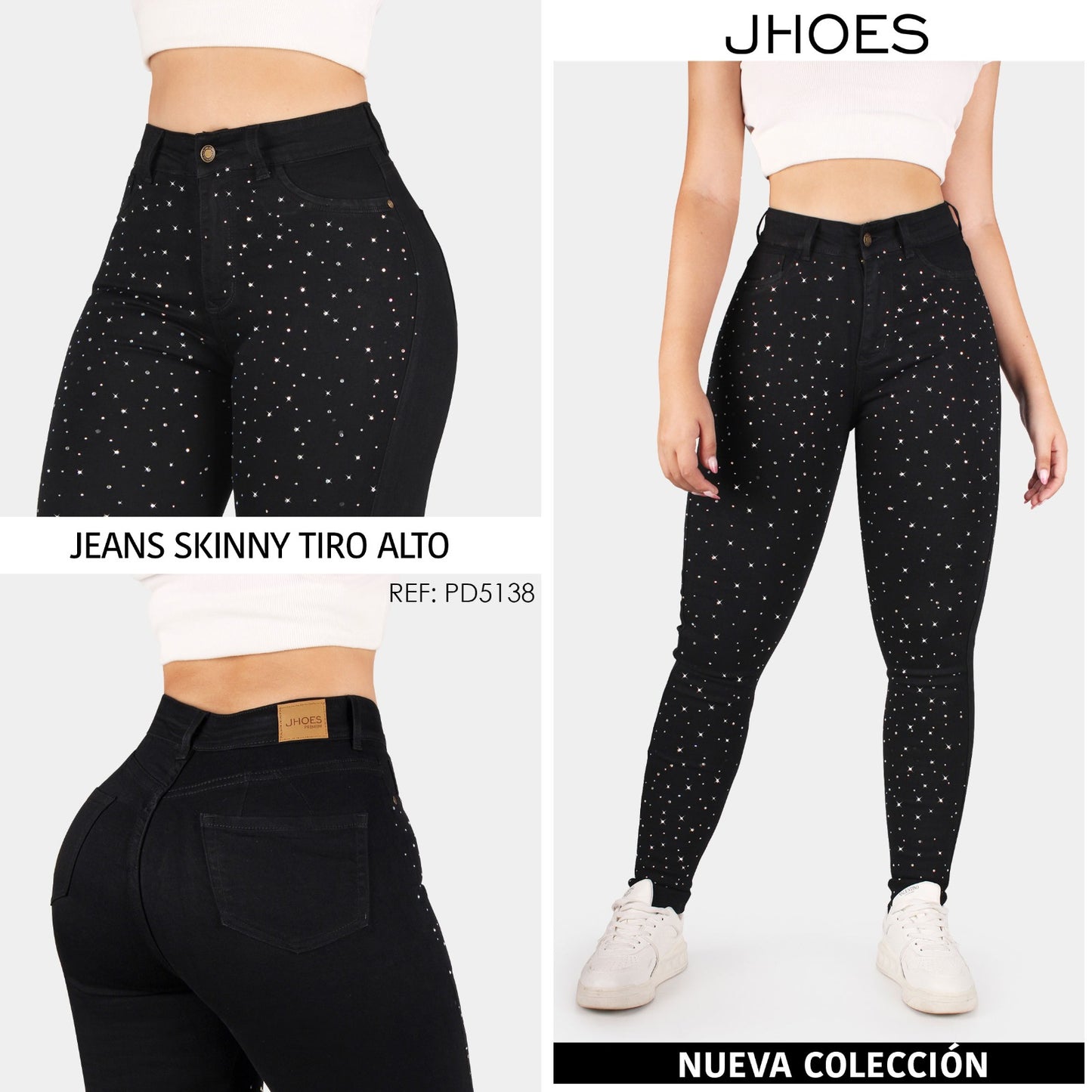Jean Skinny, con brillos, strech Tiro alto, Ref PD5138