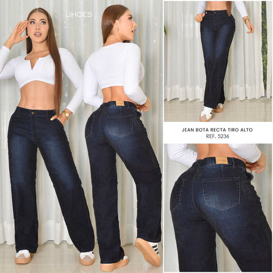 Jean Bota Recta, tela gamuza, Tiro alto, Ref 5236