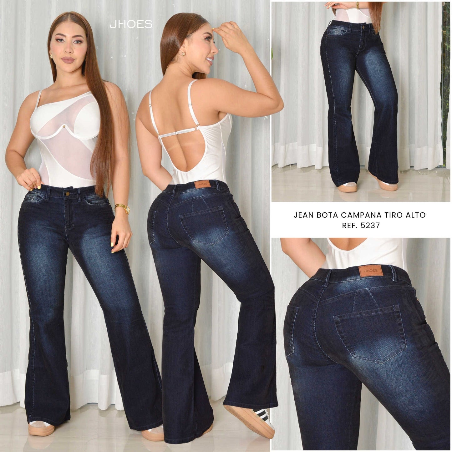 Jean Bota Ancha En Tela Gamuza Strech Tiro alto, Ref 5237