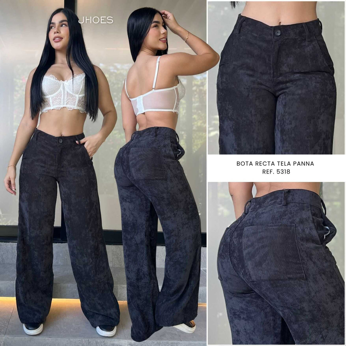 Pantalon Palazzo, tela pana, Tiro alto, Ref 5318
