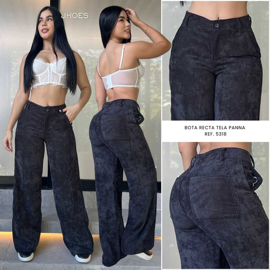 Pantalon Palazzo, tela pana, Tiro alto, Ref 5318