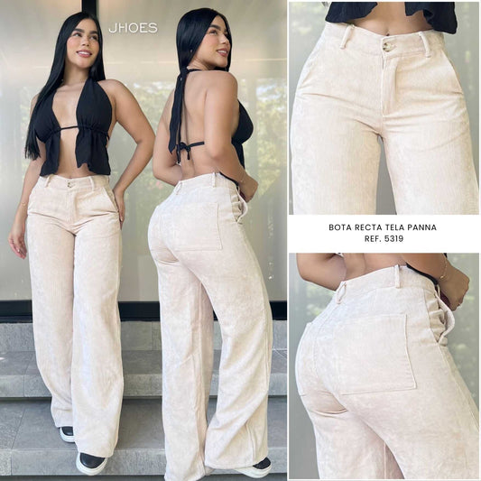 Pantalon Palazzo, tela pana, Tiro alto, Ref 5319