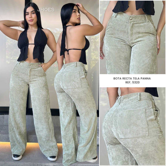 Pantalon Palazzo, tela pana, Tiro alto, Ref 5320