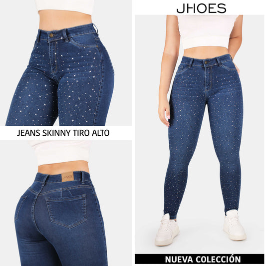 Jean Skinny, con brillos, strech, tiro alto, Ref PD5190