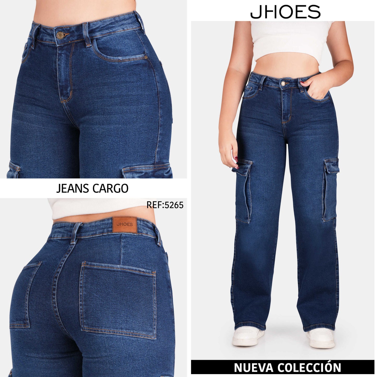 Jean Cargo Bota Recta  Strech Tiro alto, Ref 5265