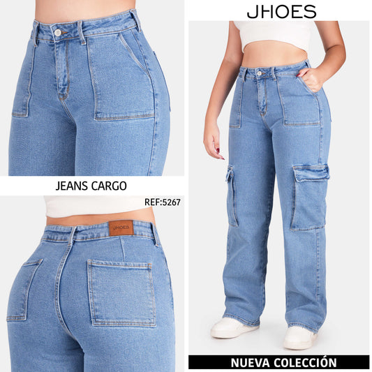 Jean Cargo Bota Recta  Strech Tiro alto, Ref 5267